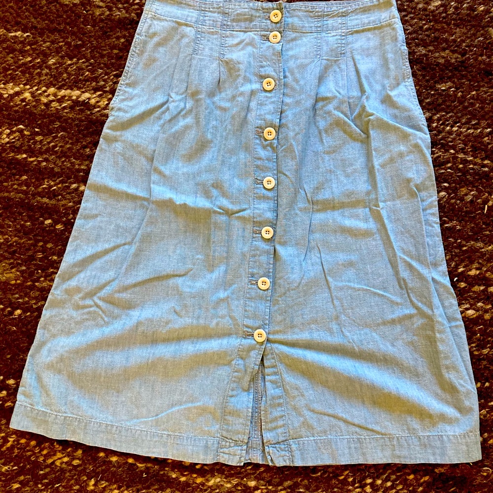 Madewell blue chambray midi button skirt womens 12 with pockets